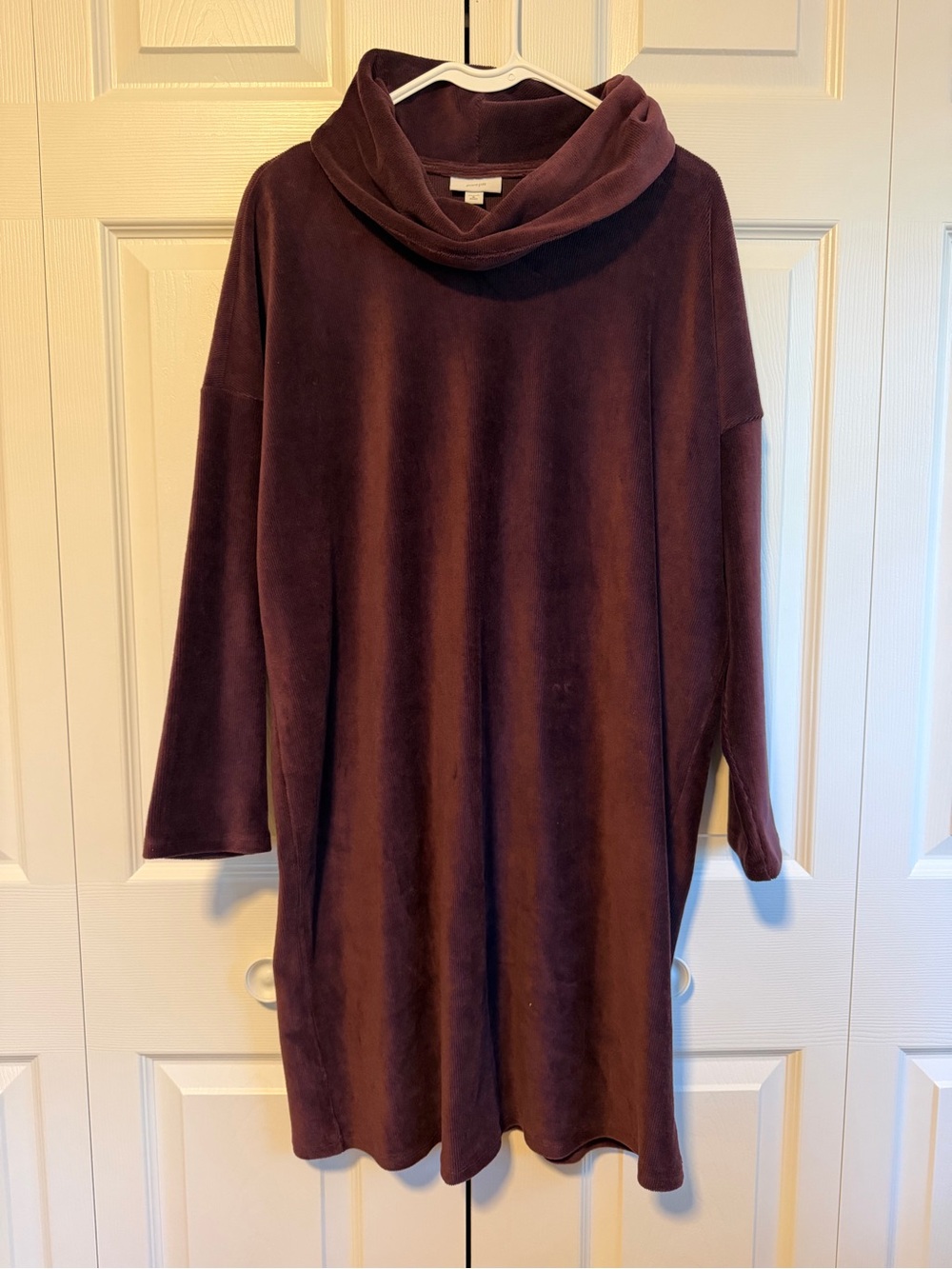 J. JILL Cozy Fleece Ribbed Cowl Neck Sweater Tunic Dress - Plum | Size XL Petite